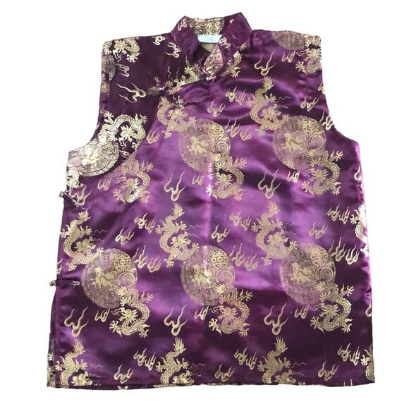 U2 Menswear Chinese style Vest in wine with gold dragons size medium - Picture 1 of 12